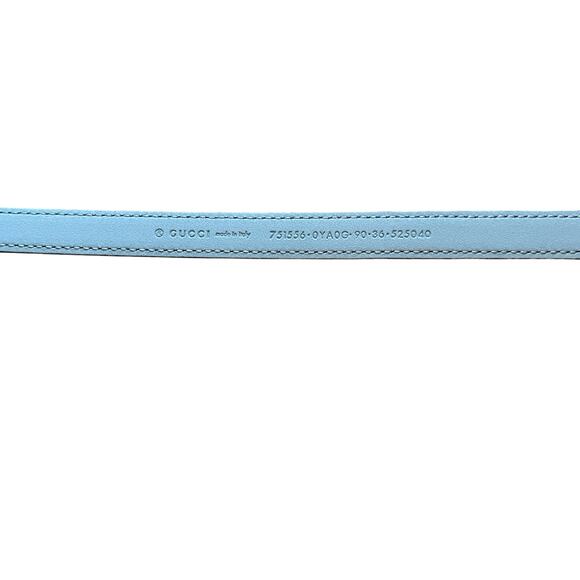 GUCCI Women\'s Thin Belt w/ Interlocking G Buckle Light Blue Leather SZ 90cm NEW main image 4